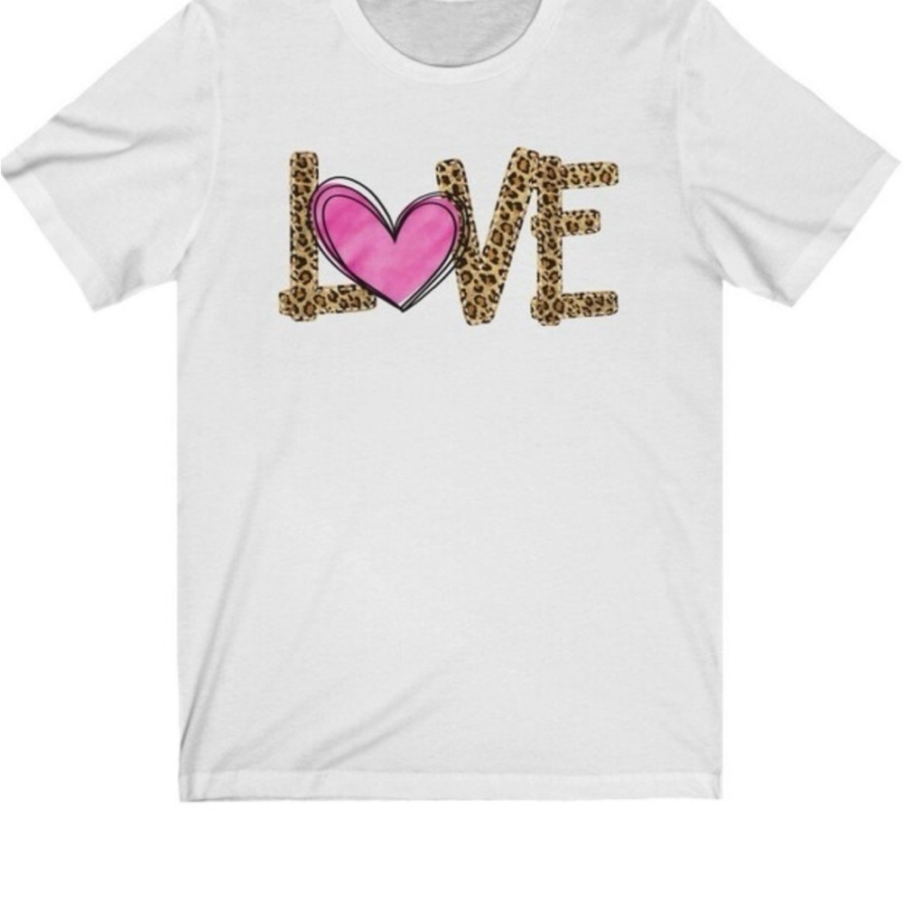 Leopard Print LOVE Valentine's Day Shirt, Soft Blend Unisex T-Shirt. Size Large